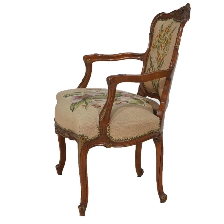 Antique French Rococo Style Parcel Gilt Mahogany, Tapestry Bergere Chair C1920 - Image 4 of 4