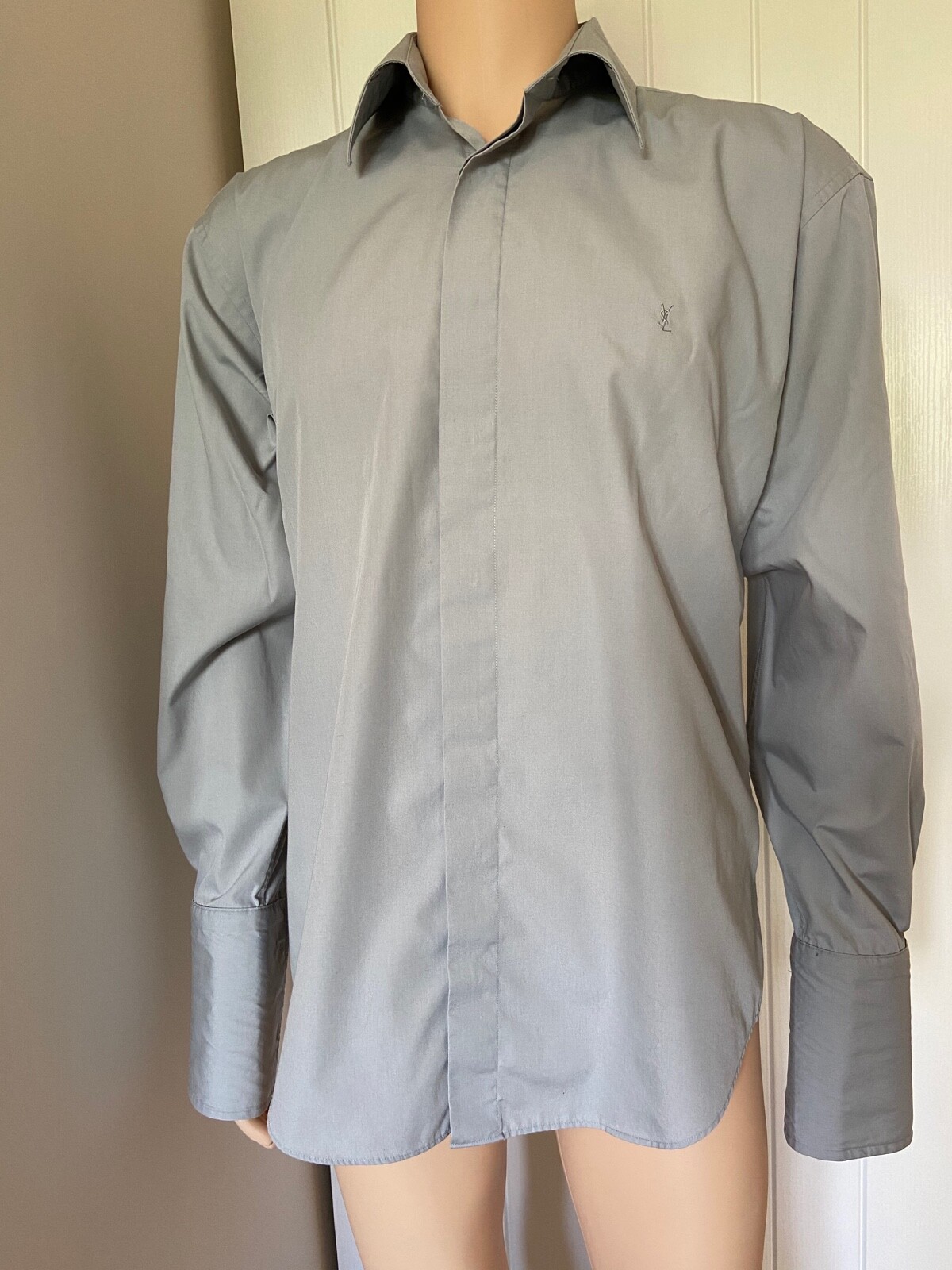 Yves Saint Laurent Grey Mens Shirt 42 16 1 2 Long Sleeve 25" L Large XL Extra