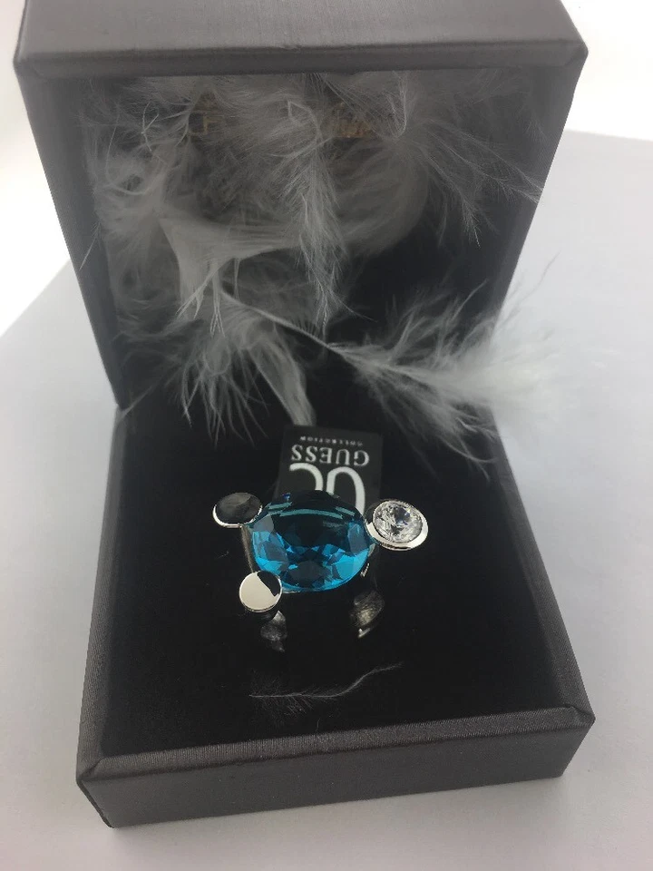 GC Guess Collections Sterling Silver Blue Topaz  Colored Gemstone & CZ Ring SZ 6 - Image 2 of 4