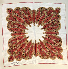 Vintage MCM Handkerchief Tammis Keefe Persian Pickle Orange  Gold on White