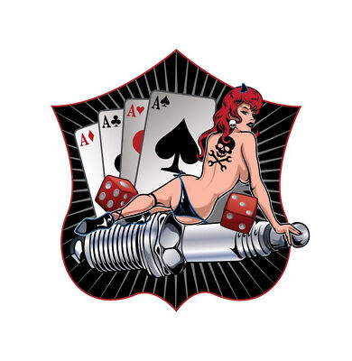Aufkleber Pin Up Girl Zündkerze Pik-Ass 6,5 x 6,5 cm Cards with dice Sticker