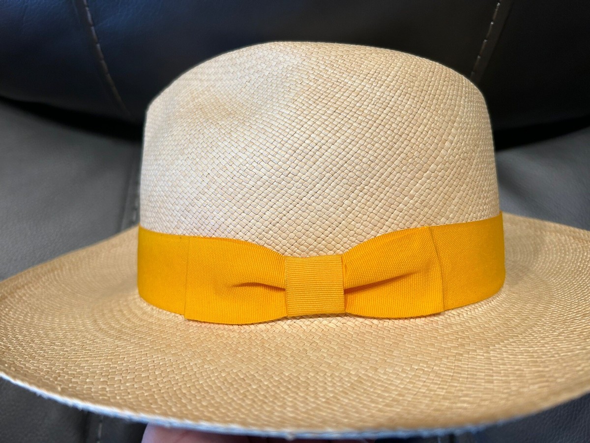 J. Crew 100% Genuine Panama Hat In SZ S/M With A Yellow/Orange Bow