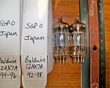 2 Strong Matched Baldwin Short Gray Plate O Getter 12AX7A / ECC83 Tubes