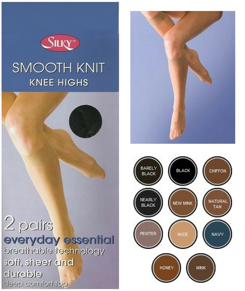 SILKY 2 PACK SMOOTH KNIT KNEE HIGHS IN 11 SHADES FREEPOST