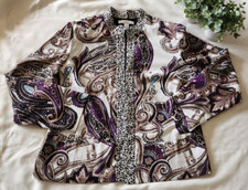 Chicos Womens Sz 2 Large Leopard Paisley Open Front Lined Flowy Topper Jacket