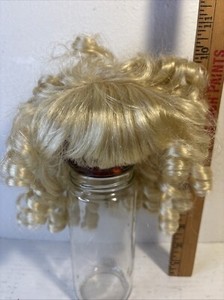 Doll Wig Synthetic Mohair New Old Stock Blonde Ringlets Bangs 10-11
