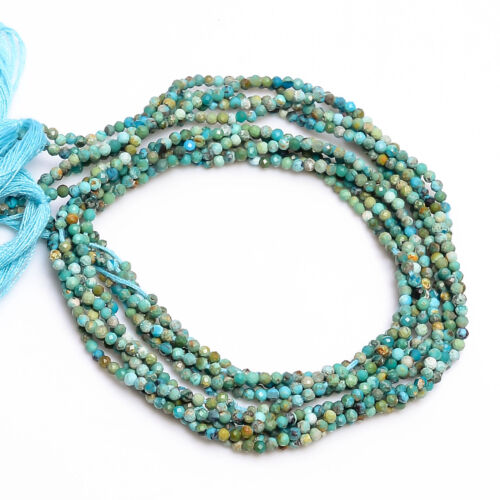 2 mm Natural Tibetan Turquoise Faceted Round Rondelle Beads 33 cm Strand GB-13 - Picture 1 of 2