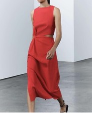 BNWT Zara Red Gathered Dress Cut Out Detail Size S  SS24 