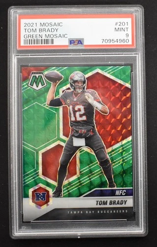 Tom Brady 2021 Panini Mosaic Green Mosaic Prizm #201 Tampa Bay Bucaneers PSA 9
