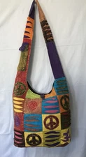 Boho Hippie Multicolor Patchwork Fabric Crossbody Bag Purse Size: L