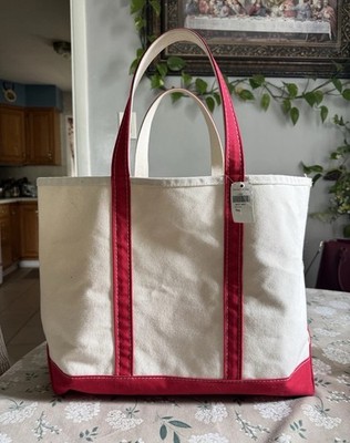Vintage 90s LL Bean Boat & Tote Canvas Bag XL Red & White NWT Made