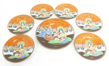 Japanese Satsuma Ware Orange Porcelain Side Plates Bundle Set Seven-Piece