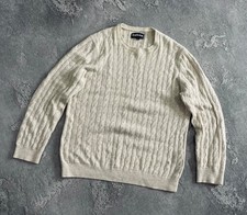 Barbour Cable Knit Men  s Wool Sweater Beige Size L Crew Neck