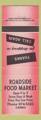 Matchbook Cover - Roadside Food Market Gambo NF red