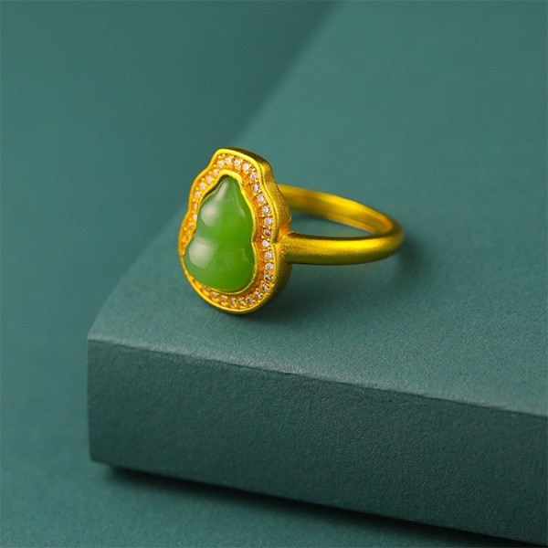 Alternate view of Gold Plated Rhinestone Fortune Adjustable Ring Chinese Style