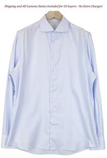 SUITSUPPLY Men's Formal Shirt 43/17 Extra Slim Blue Cotton Striped Twill