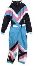 Tipsy Elves Ski Snow Suit Mens Size XL Pastel Pro Blue Pink Black White Retro