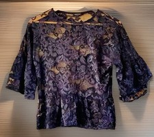 Black Sheer Lace River Island Peplum Style Top Size 8 Feature Sleeves Gothic