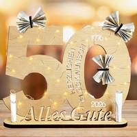 Geldgeschenke Geburtstag 50 Holz Schild GäStebuch Mit LED Lichterkette Deko