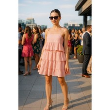 Show Me Your Mumu Pink Tiered Ruffle Strappy Mini Dress Size S