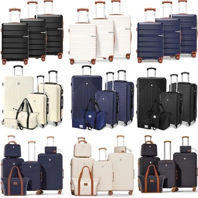 3/6 Piece Luggage Set ABS+PC Hardshell Carry on Suitcase w/ Spinner Wheels+ TSA#