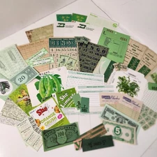 50 pc Green ephemera paper pack vintage lot tickets stamps labels more y