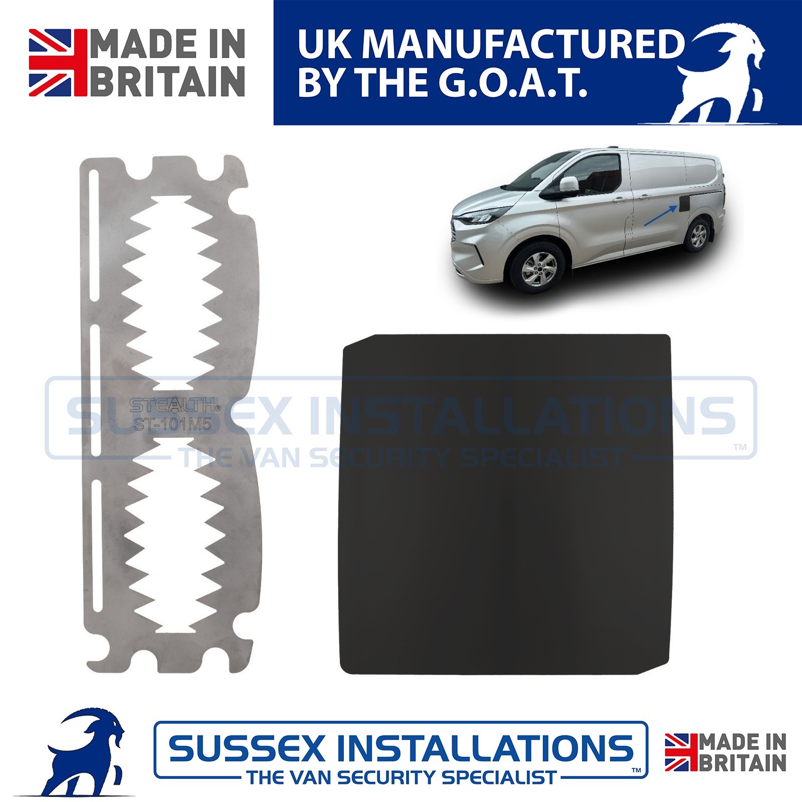 Van Security Plate For Ford Transit Custom 23-On Left Side Sliding Door Black