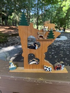 Handmade Wood Minnesota Map With Wood Figurines
