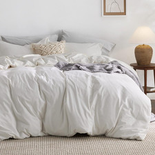 100 Washed Cotton Duvet Cover Queen Size - Natural White Minimalist Cotton Duve