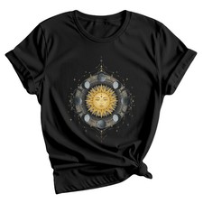 Sun Moon Phases Celestial Womens T-Shirt Mystical Design
