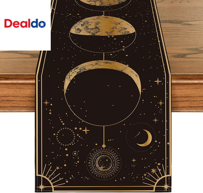 Astrology Moon Magic Art Table Runner, Seasonal Mystical Gothic Kitchen Dining T