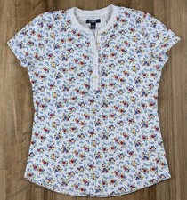 Chaps Women's Vintage Y2K Henley Bright Floral Cream Shirt 100% Cotton Sz M