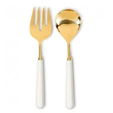 Ivory And Gold Fork And Spoon Salad Servers