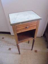 Ancienne  table de salon chevet bout canapé bois marbre blanc H 70 cm