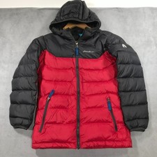 Eddie Bauer First Ascent Down Jacket Kids Boys Medium Red Black Hooded Zip Up 
