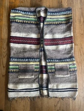 Vintage Handwoven Baja Style Mexican Poncho Vest Bojo Southwestern Unisex No Tag