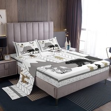 Cute Animals Sheet Set Kids Boys Girls Cartoon Fox Bear Fitted Sheets Set Ful...