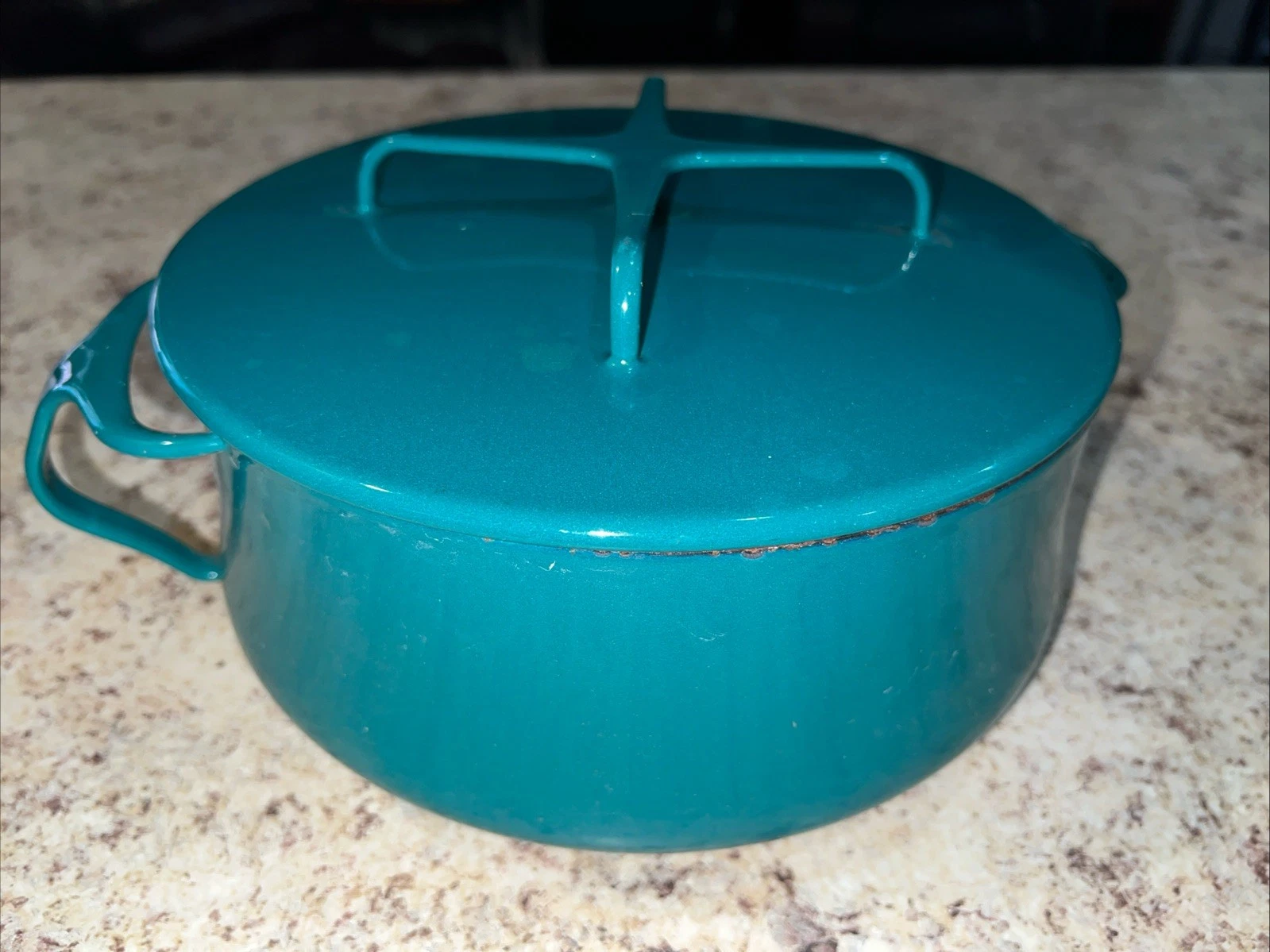 Dansk Kobenstyle Dark Teal Green Enamel 3 Qt. Dutch Oven / Pot / Pan -Chipped