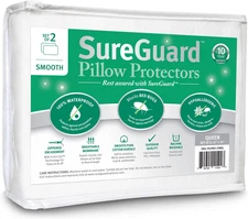 Set of 2 Queen Size SureGuard Pillow Protectors - 100% Waterproof, Bed Bug Proof