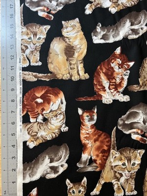 CATNIP 1995 Large Cats Alexander Henry 1/2 Yard Black Cotton Fabric - New
