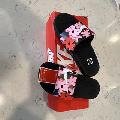 Nike Kawa Slide SE Kids Floral Slide Sandals Black Pink Size 1Y FJ2872-001