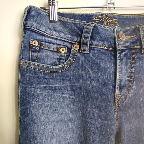 Woman's Silver Blue Jeans 28/32 Flair Leg - Picture 3 of 13