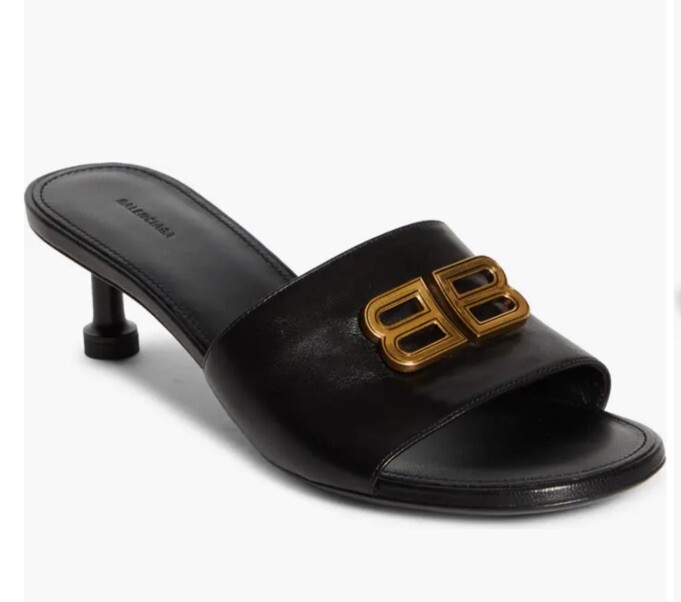 【BALENCIAGA】送料/関税込 GROUPIE SANDALS BALENCIAGA Groupie BB Logo Slide Sandal - Black/ Gold Sz 40