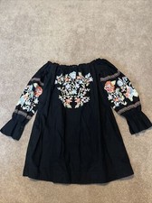 Free People Black Embroidered Off The Shoulder Dress Size Medium