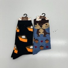 Fall 2 Pack Black  Blue Printed Crew Socks Women's Size 4-10 NEW