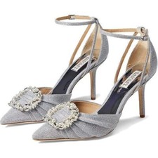Badgley Mischka Nisha Ankle Strap Stiletto Pump in Silver - Women's Size 9