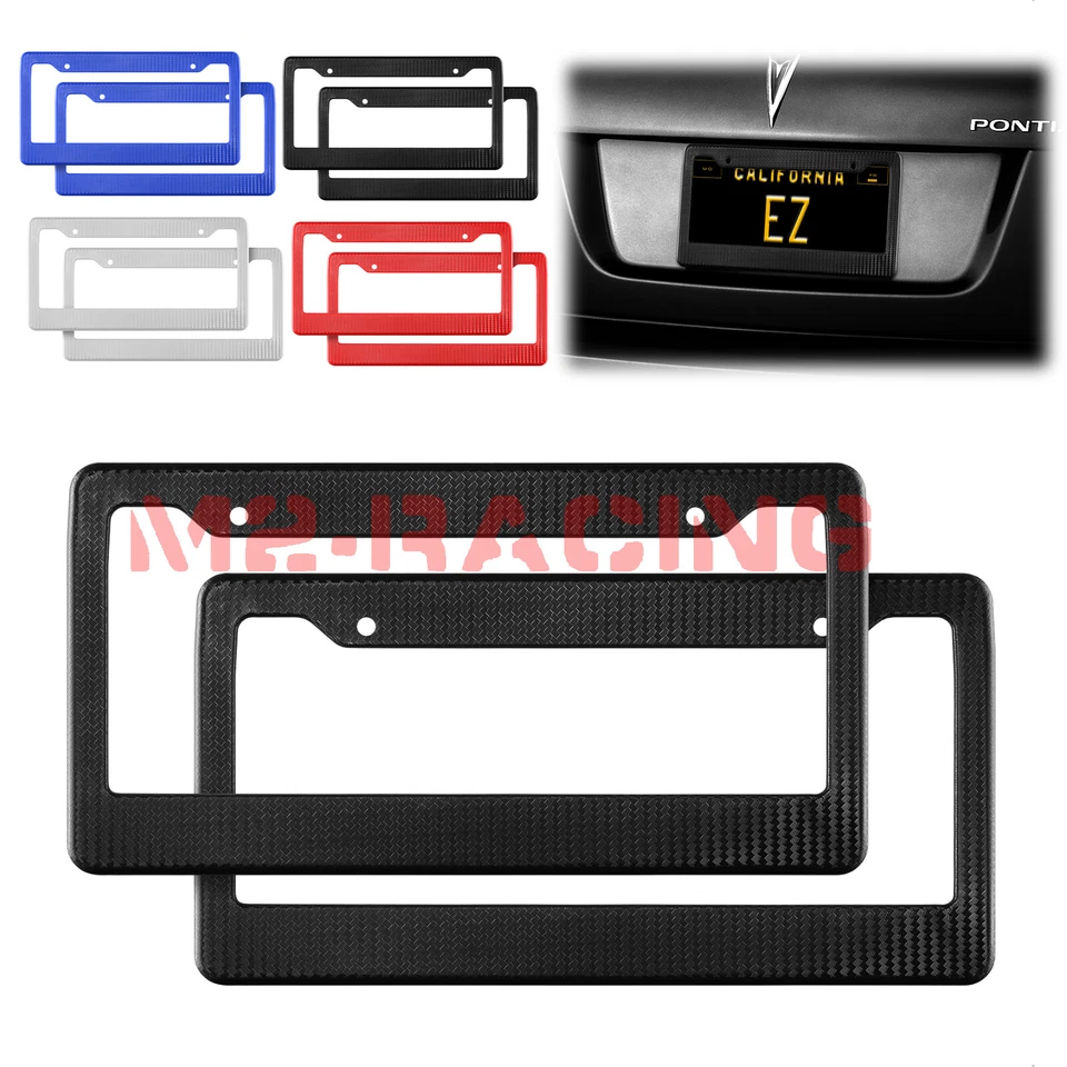 Marcos de matrícula de plástico plateado estilo fibra de carbono soporte delantero y trasero 2 piezas Foto 4 de 4