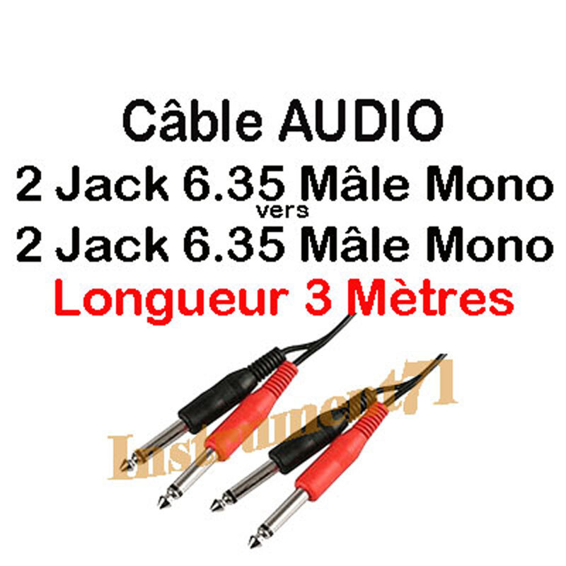 Câble 2 Jack 6,35 Mâle MONO vers 2 Jack 6.35 Mâle MONO LONG 3 METRES