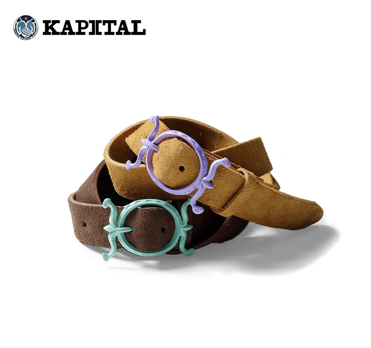 KAPITAL Suede Alloy Lacquer Neptune Buckle Belt Turquoise KAPITAL Suede Alloy Lacquer Neptune Buckle Belt Turquoise