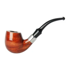 Handmade Tobacco Pipe Pear Wood Bent Stem Smoking Pipe with Decoration Ring